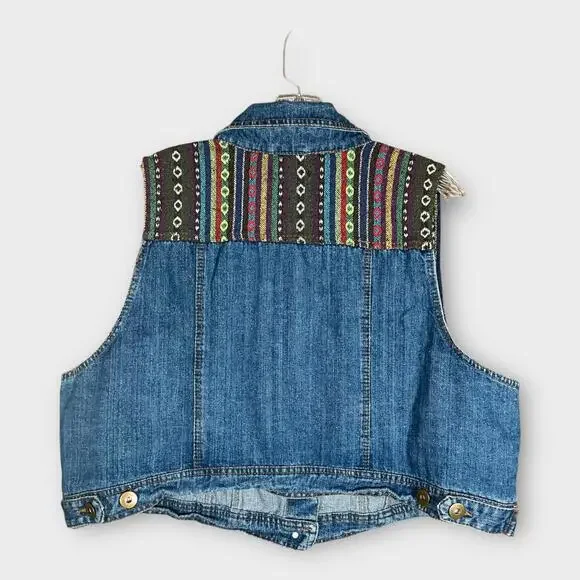 New Look Denim Cropped Vest Women’s Size 3XL Saddle Bag Design Button Front - Picture 2 of 5